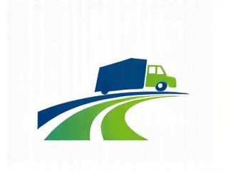 Logo abstracto que representa una empresa de logística, con líneas dinámicas en forma de camino y un camión estilizado.