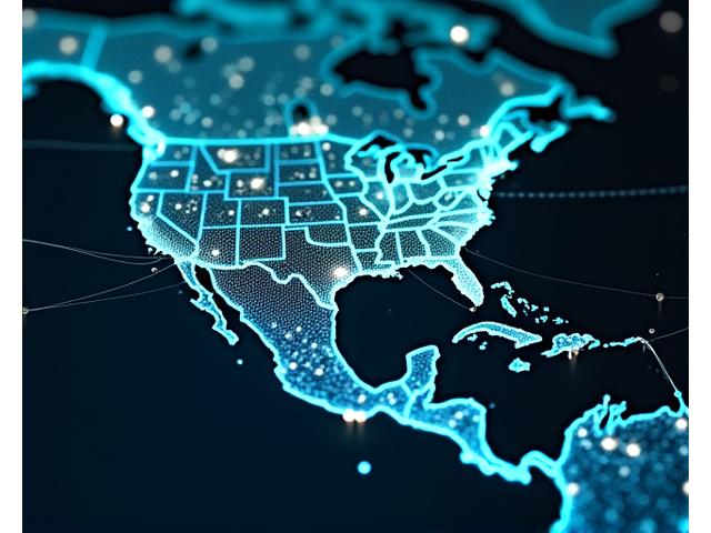 Mapa mundi con líneas de logística conectando ciudades y pequeños iconos de camiones y barcos, simbolizando una red de transporte global.