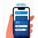 Icono de recarga digital, representando una mano sosteniendo un smartphone con una aplicación de pago y un tag IAVE flotando.
