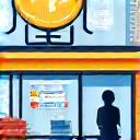 Icono de tienda de conveniencia, mostrando una tienda con logotipos reconocibles y una persona pagando con un tag IAVE.