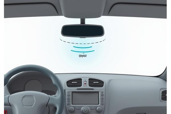 Diagrama de instalación de un tag de telepeaje en el parabrisas de un automóvil sedán estándar.