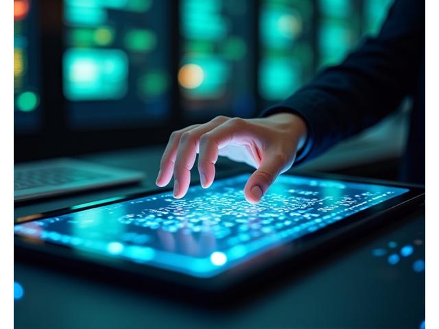 Una mano experta configurando un sistema de telepeaje en una tableta, con el logo de TagCapufe sutilmente visible.