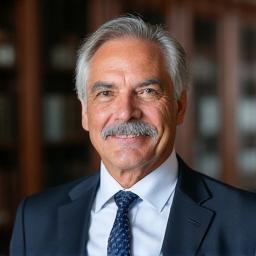 Retrato de un experto legal con un libro de leyes en un despacho.