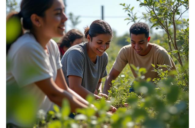 Grupo de voluntarios de TagCapufe Mobility plantando árboles en un parque urbano.